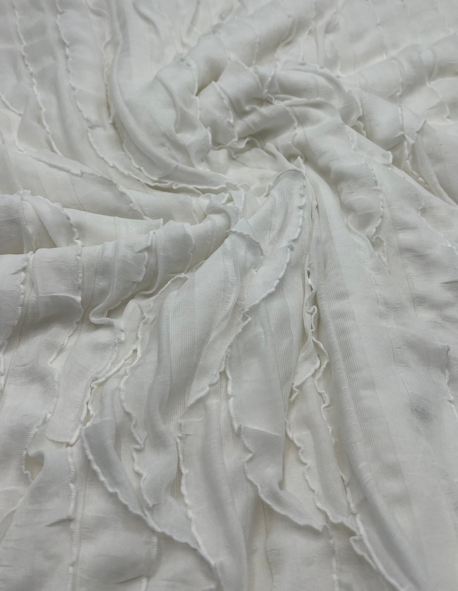 Ivory New Ruffle Textured 4 Way Stretch Fabric - T9 Fabrics